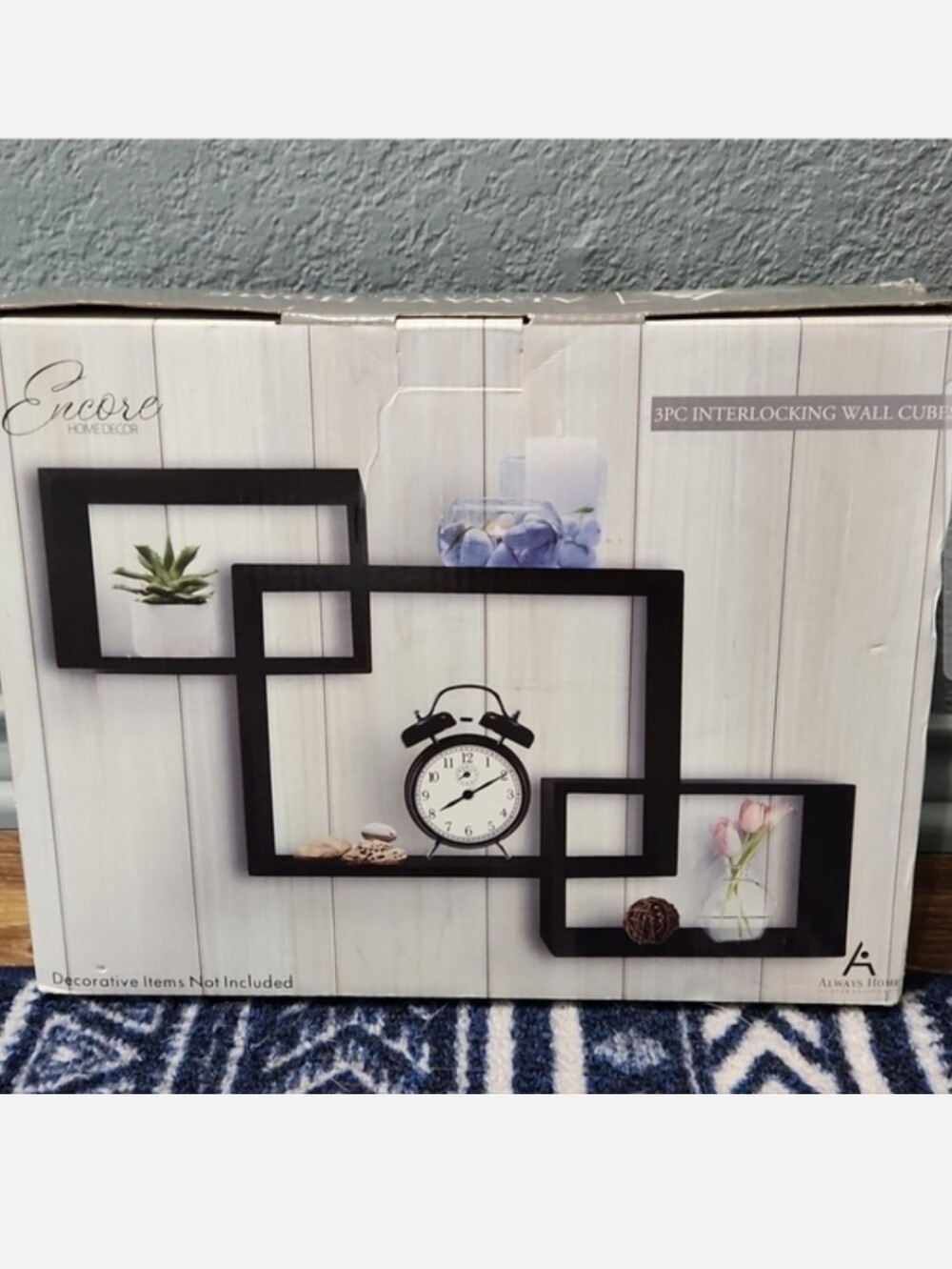NIB 3 Black Interlocking Wall Cubes Shelves